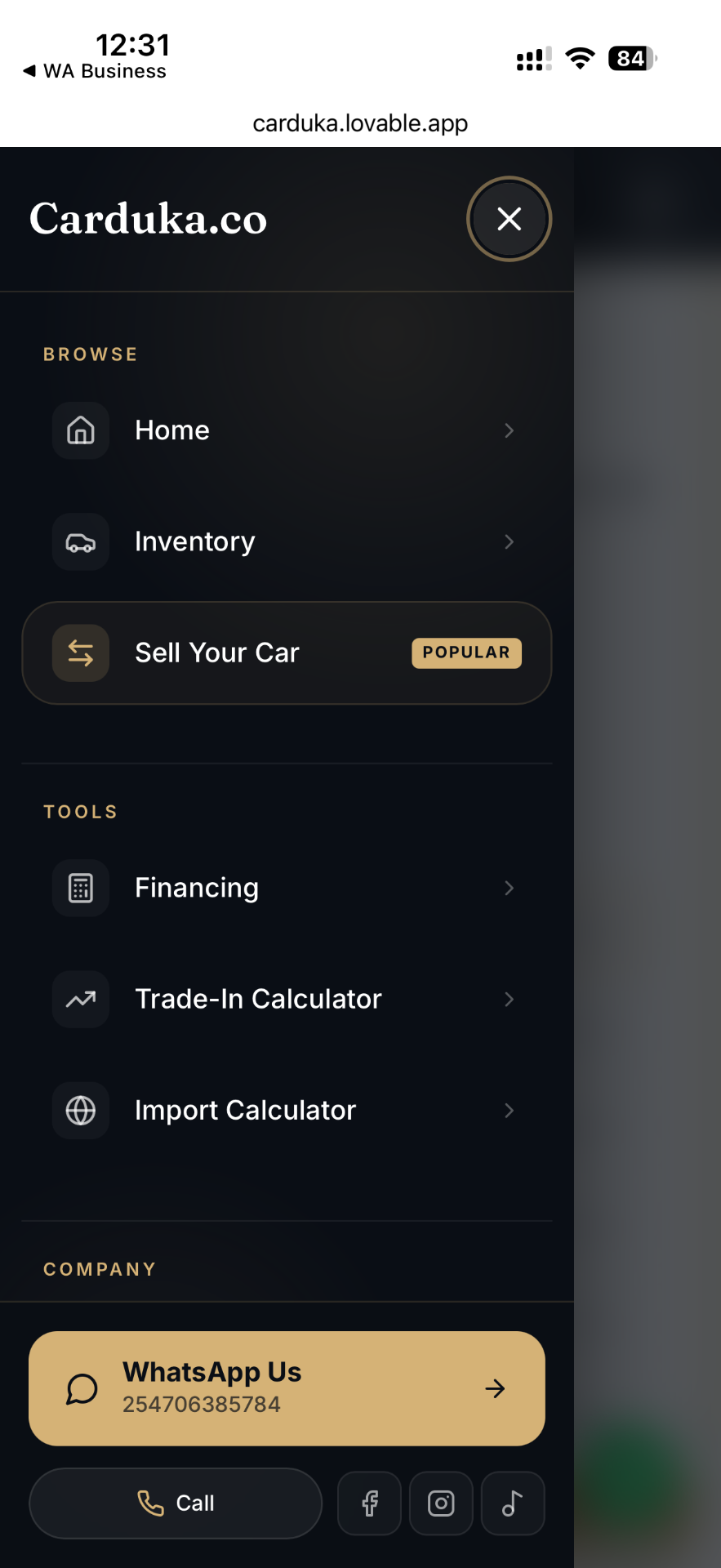 Mobile menu