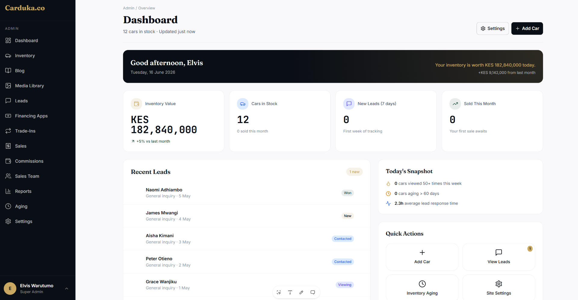 Admin dashboard